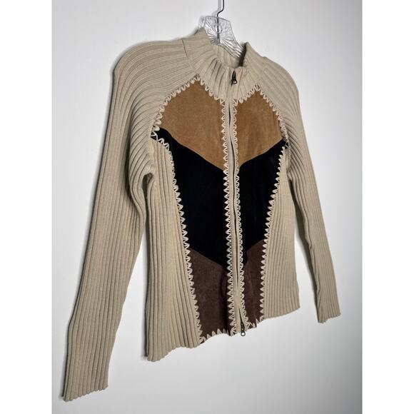 Vintage Kikit by Maurice Sasson Leather Knit sweater zipper jacket 90s Western M - Picture 7 of 14